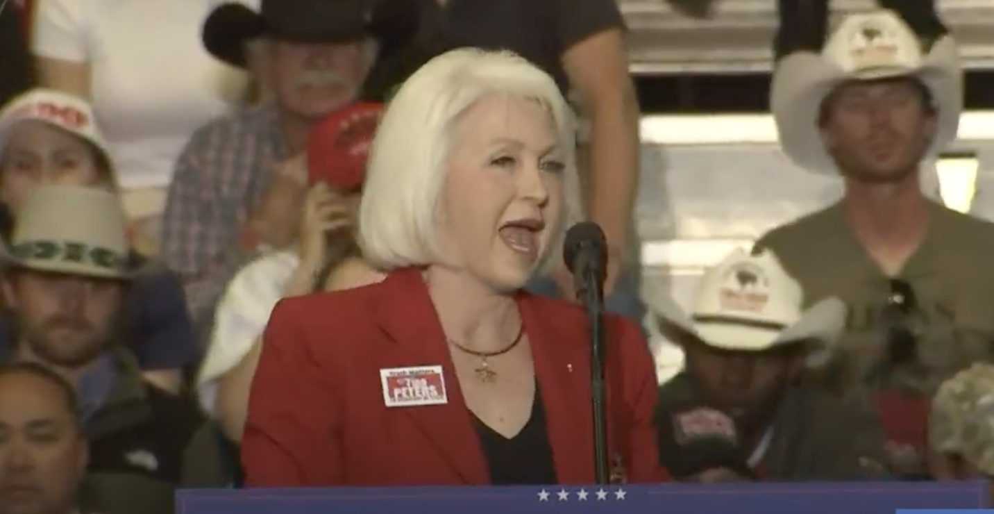 Tina Peters speaks at a political rally, 2022
